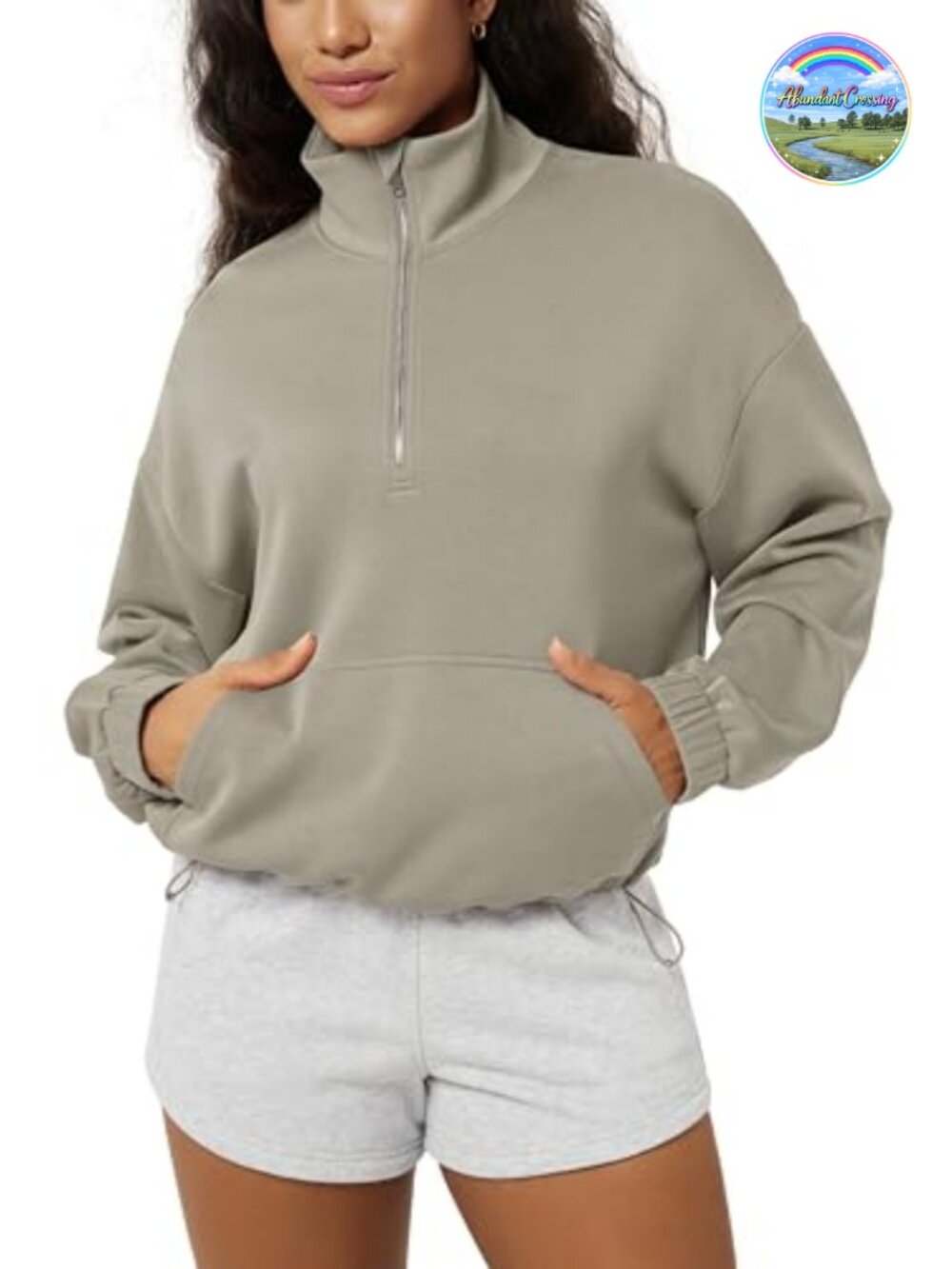 Women's Cinchable Hem Half Zip Funnel Neck Oversized Modal Pullover Sweatshirt